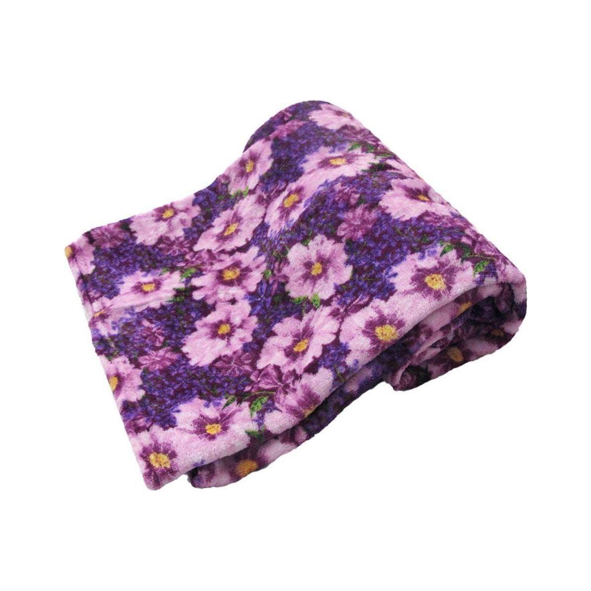 190GSM Fashion Printed Ultra Soft Coral Fleece Throw 127 x 152cm Floral Purple - Magdasmall