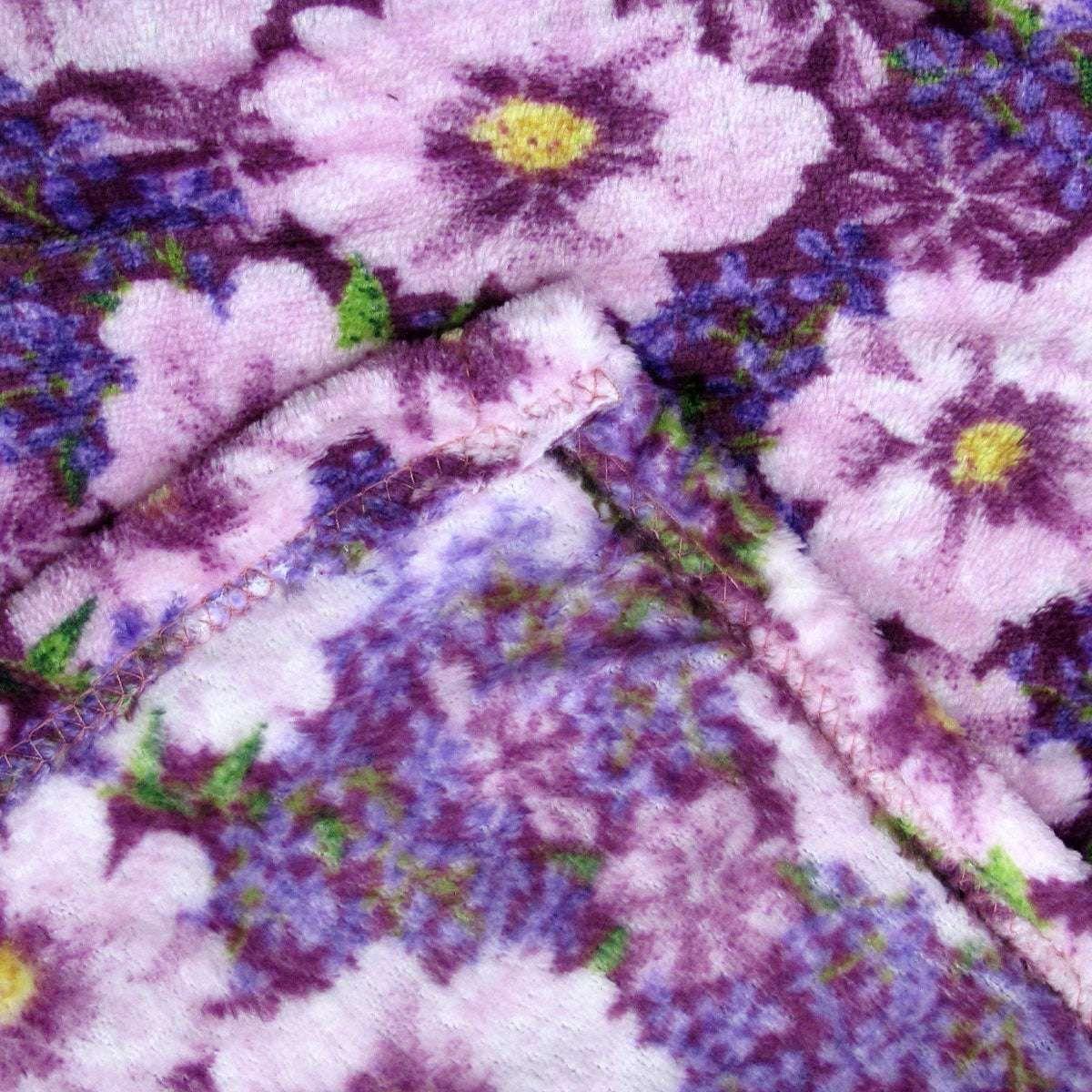 190GSM Fashion Printed Ultra Soft Coral Fleece Throw 127 x 152cm Floral Purple - Magdasmall