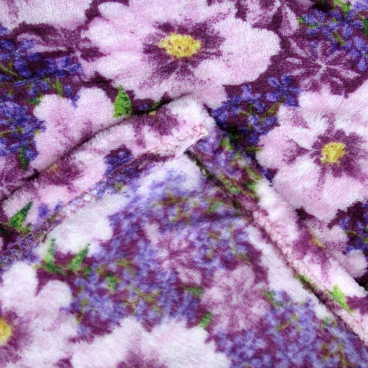 190GSM Fashion Printed Ultra Soft Coral Fleece Throw 127 x 152cm Floral Purple - Magdasmall