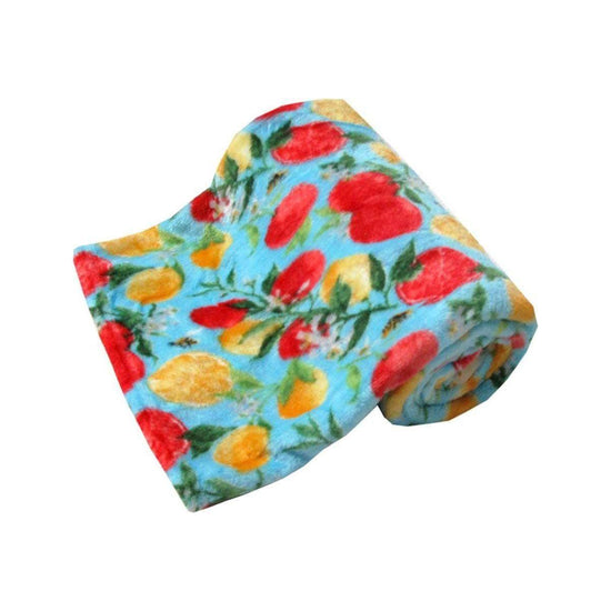 190GSM Fashion Printed Ultra Soft Coral Fleece Throw 127 x 152cm Fruit & Bees - Magdasmall