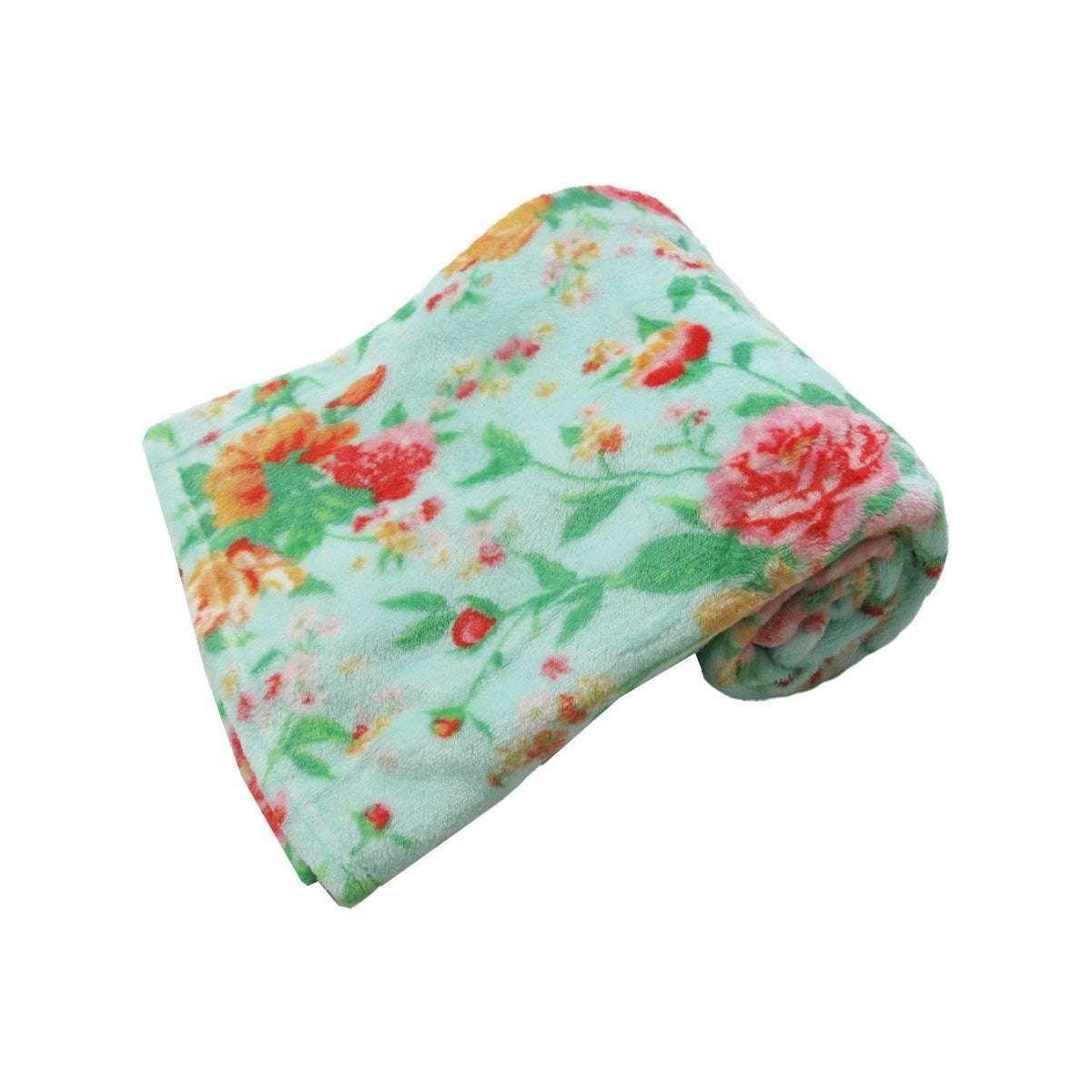 190GSM Fashion Printed Ultra Soft Coral Fleece Throw 127 x 152cm Tropical Floral Turquoise - Magdasmall
