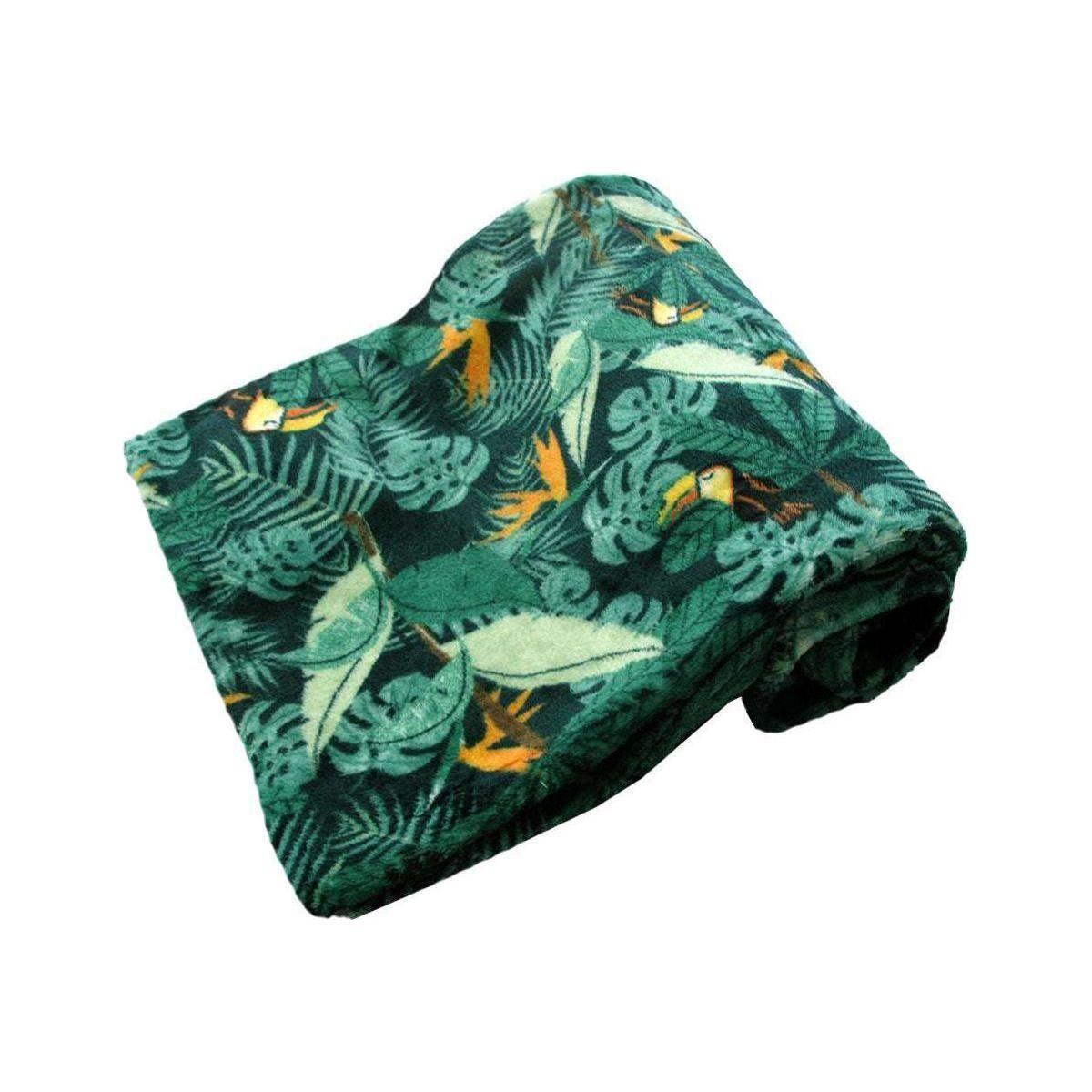 190GSM Fashion Printed Ultra Soft Coral Fleece Throw 127 x 152cm Tropical Jungle Green - Magdasmall