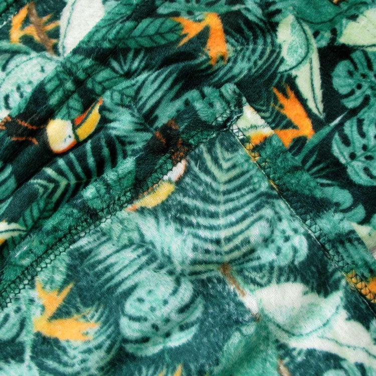 190GSM Fashion Printed Ultra Soft Coral Fleece Throw 127 x 152cm Tropical Jungle Green - Magdasmall