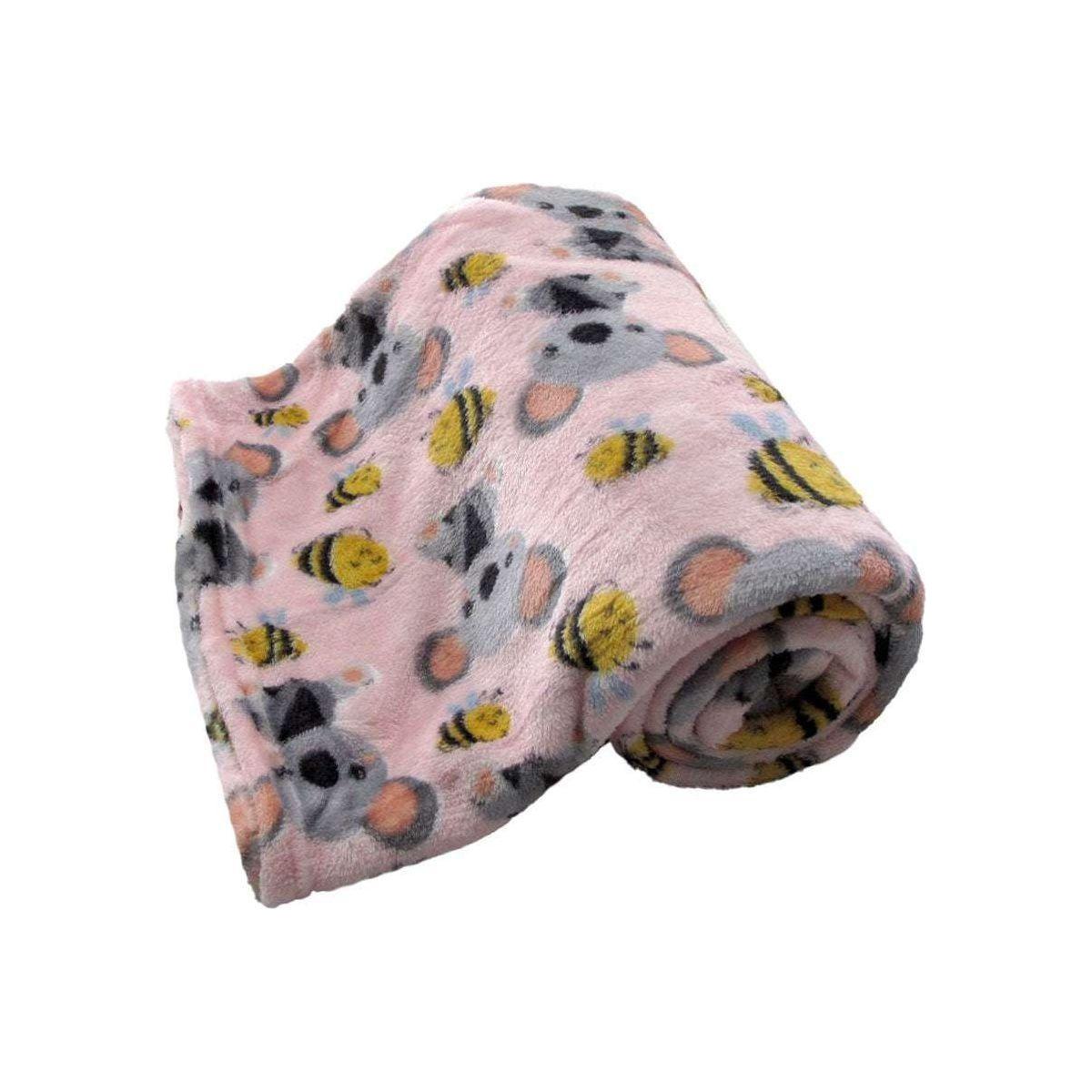 190GSM Girls Cute Ultra Soft Coral Fleece Throw 127 x 152cm Bees & Koalas - Magdasmall