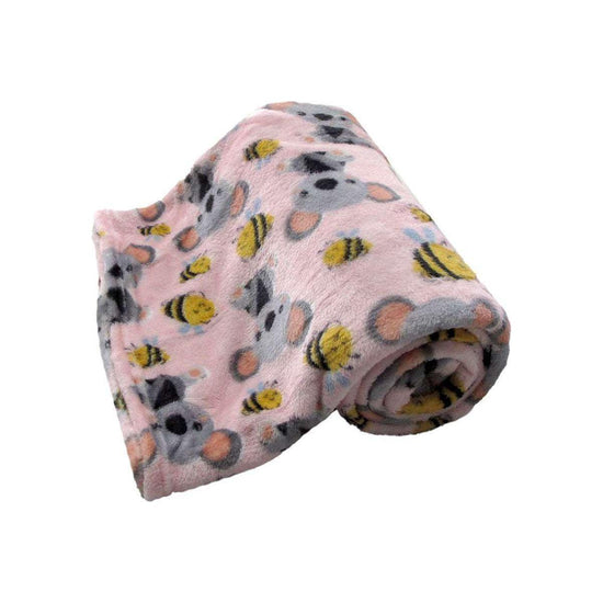 190GSM Girls Cute Ultra Soft Coral Fleece Throw 127 x 152cm Bees & Koalas - Magdasmall