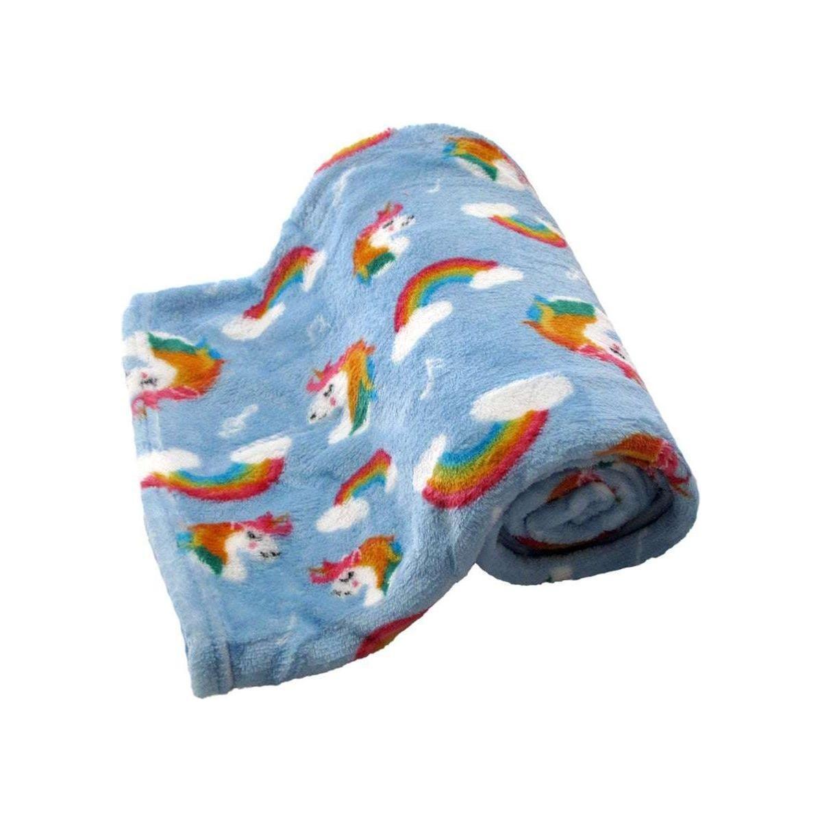 190GSM Girls Cute Ultra Soft Coral Fleece Throw 127 x 152cm Rainbow Unicorns - Magdasmall