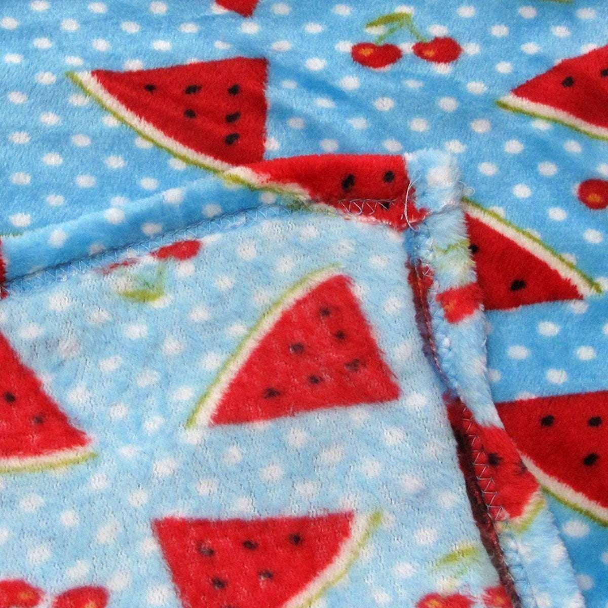 190GSM Girls Cute Ultra Soft Coral Fleece Throw 127 x 152cm Watermelon & Cherries - Magdasmall