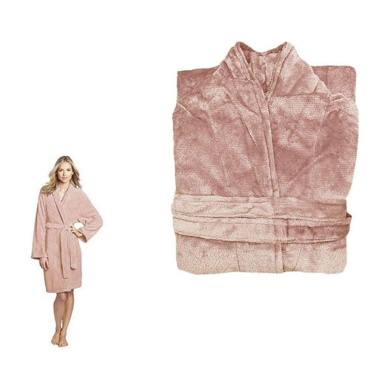 190GSM Ultra Soft Plush Fleece Bath Robe Dusty Rose L - Magdasmall
