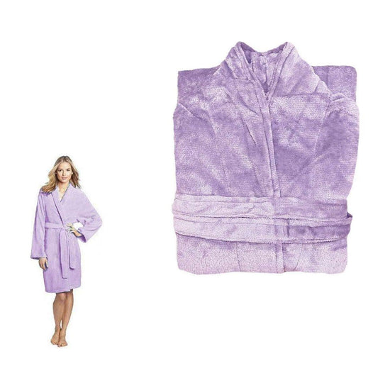 190GSM Ultra Soft Plush Fleece Bath Robe Lilac L - Magdasmall