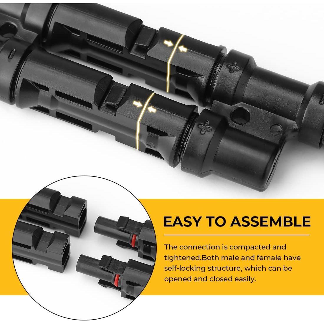1 Pair 2 To 1 2 branch Waterproof T Branch Cable Connectors Solar PV Panel Connector Male & Female - Magdasmall