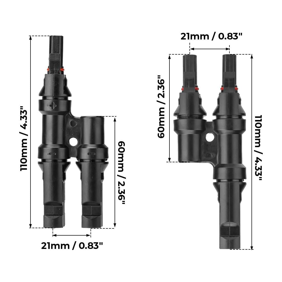 1 Pair 2 To 1 2 branch Waterproof T Branch Cable Connectors Solar PV Panel Connector Male & Female - Magdasmall