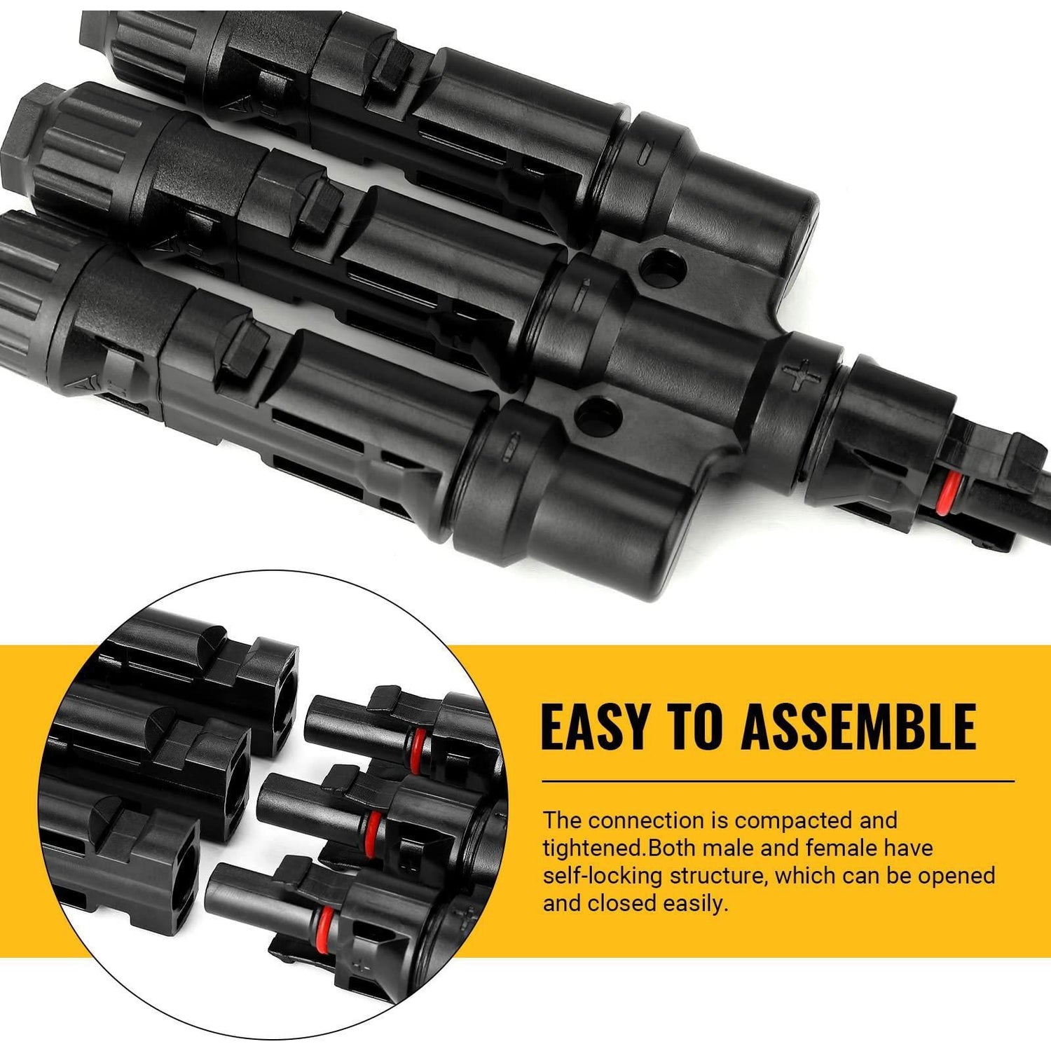 1 Pair 3 To 1 3 branch Waterproof T Branch Cable Connectors Solar PV Panel Connector Male & Female - Magdasmall
