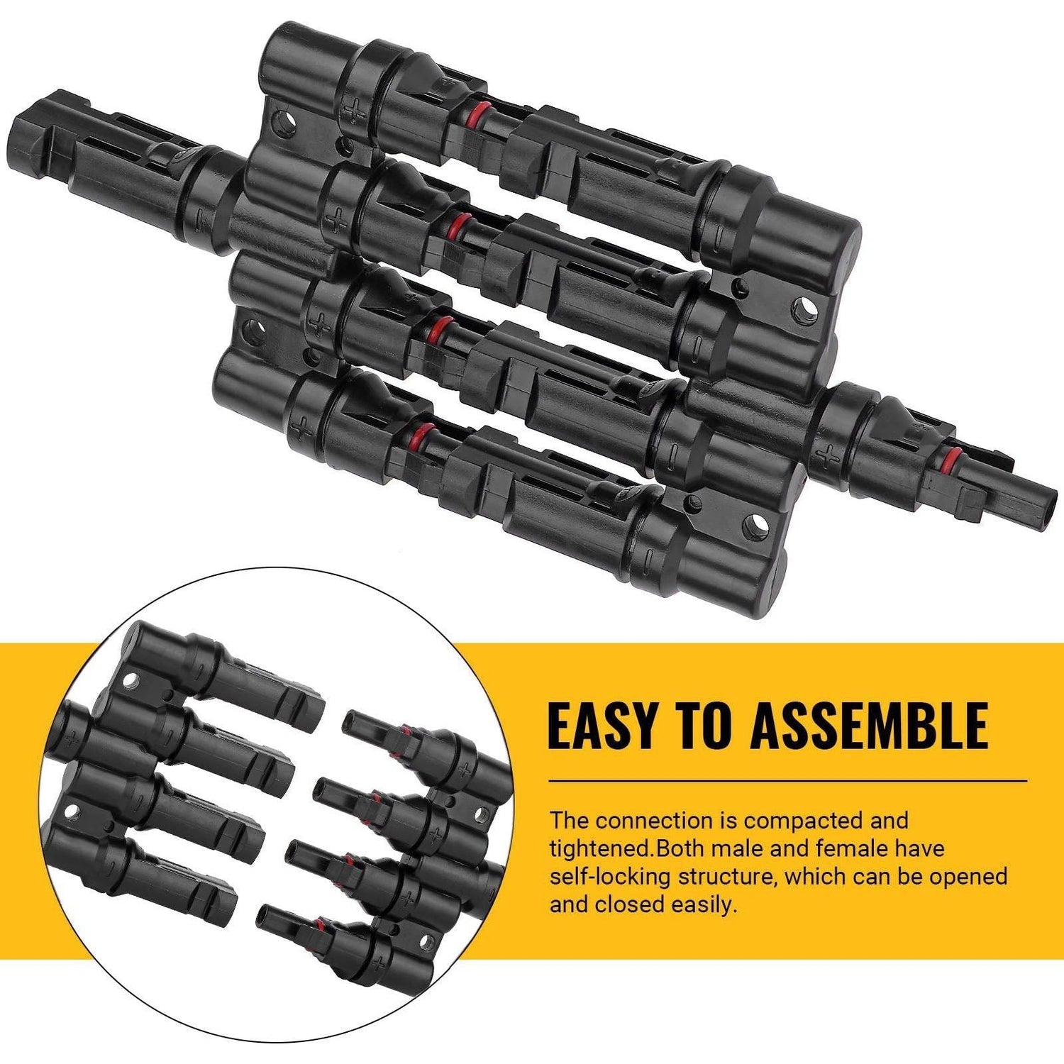 1 Pair 4 To 1 4 branch Waterproof T Branch Cable Connectors Solar PV Panel Connector Male & Female - Magdasmall