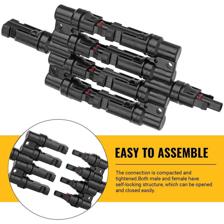 1 Pair 4 To 1 4 branch Waterproof T Branch Cable Connectors Solar PV Panel Connector Male & Female - Magdasmall