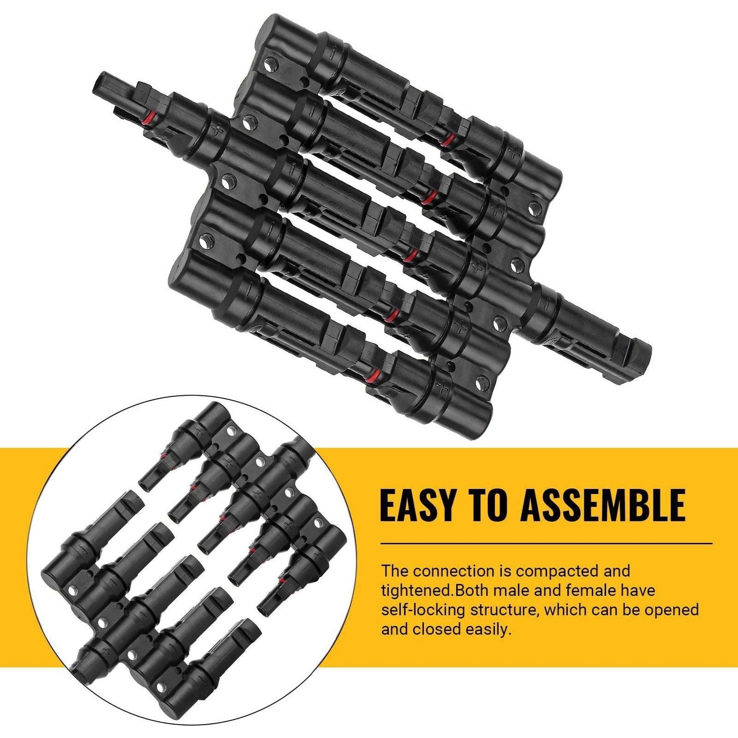 1 Pair 5 To 1 5 branch Waterproof T Branch Cable Connectors Solar PV Panel Connector Male & Female - Magdasmall
