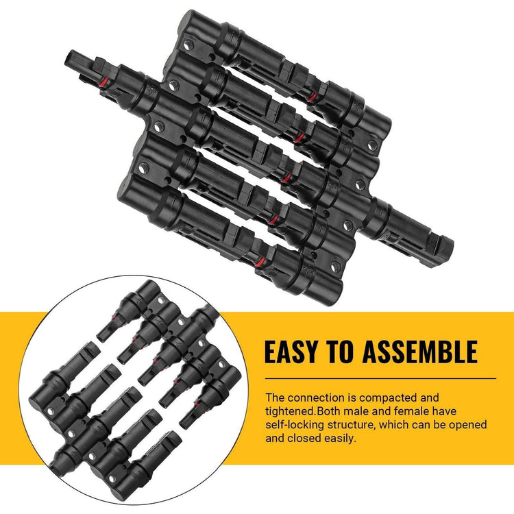 1 Pair 5 To 1 5 branch Waterproof T Branch Cable Connectors Solar PV Panel Connector Male & Female - Magdasmall