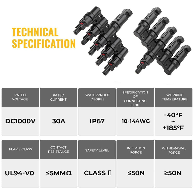 1 Pair 5 To 1 5 branch Waterproof T Branch Cable Connectors Solar PV Panel Connector Male & Female - Magdasmall