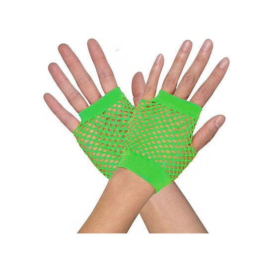 1 Pair Fishnet Gloves Fingerless Wrist Length 70s 80s Costume Party - Neon Green - Magdasmall