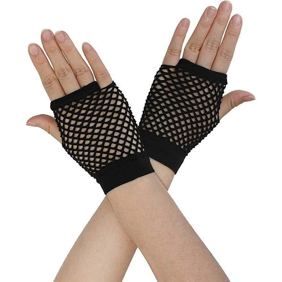 1 Pair Fishnet Gloves Fingerless Wrist Length 70s 80s Costume Party Dance - Black - Magdasmall