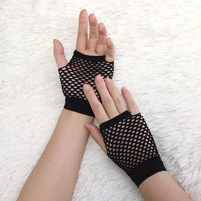 1 Pair Fishnet Gloves Fingerless Wrist Length 70s 80s Costume Party Dance - Black - Magdasmall