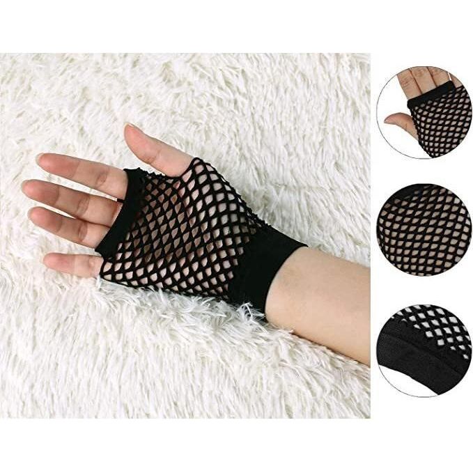 1 Pair Fishnet Gloves Fingerless Wrist Length 70s 80s Costume Party Dance - Black - Magdasmall