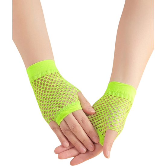 1 Pair Fishnet Gloves Fingerless Wrist Length Costume Party Dance - Fluro Yellow - Magdasmall