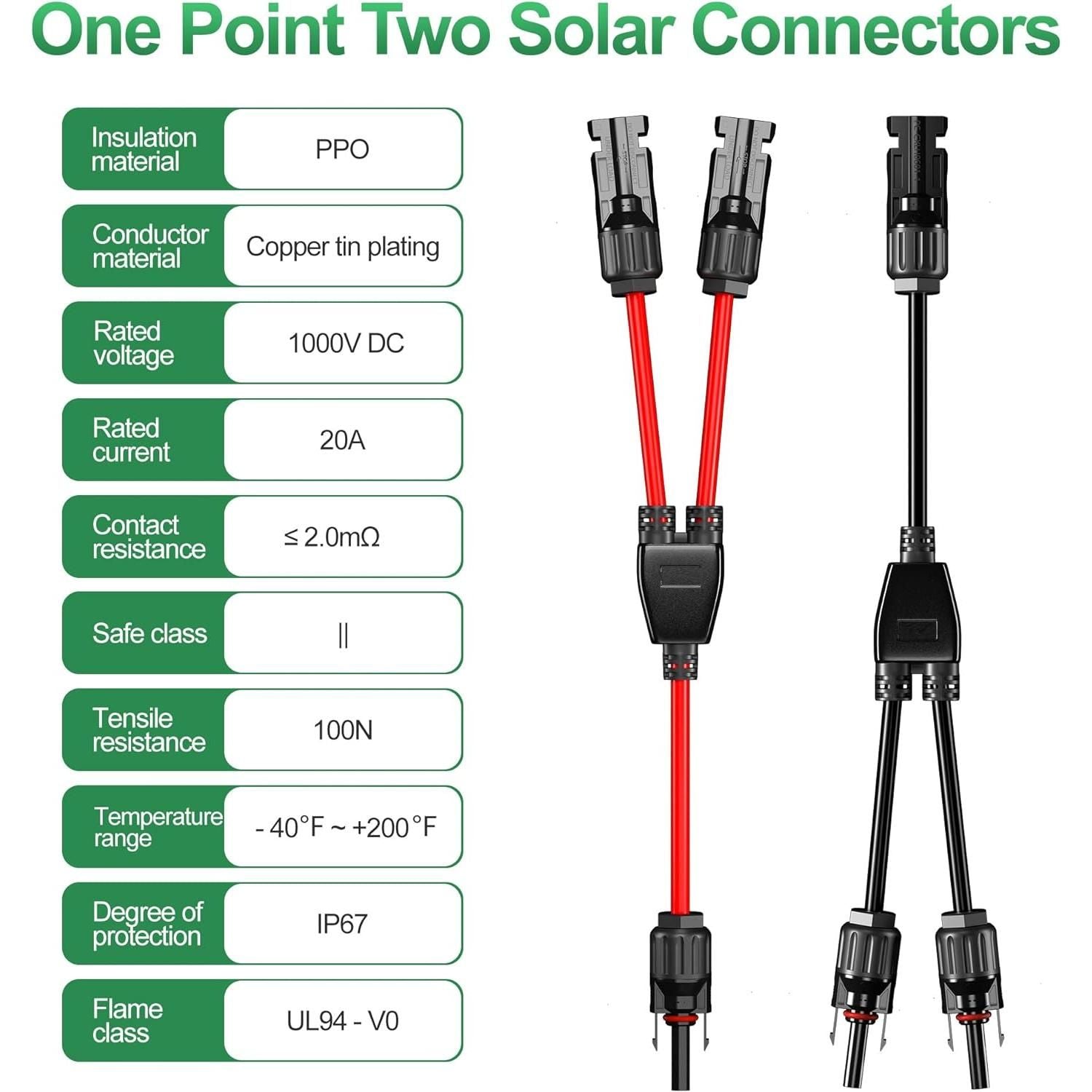 1 Pair Solar Connector Y Branch Parallel Adapter Cable Solar Panel Connectors Wire Plug Solar Panel - Magdasmall