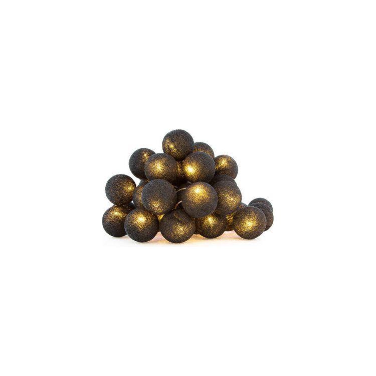 1 Set of 20 LED Black 5cm Cotton Ball Battery Powered String Lights Christmas Gift Home Wedding Party Bedroom Decoration Outdoor Indoor Table Centrepiece - Magdasmall