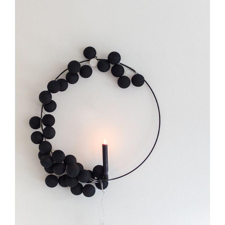 1 Set of 20 LED Black 5cm Cotton Ball Battery Powered String Lights Christmas Gift Home Wedding Party Bedroom Decoration Outdoor Indoor Table Centrepiece - Magdasmall
