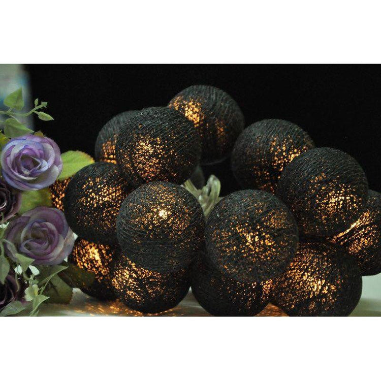 1 Set of 20 LED Black 5cm Cotton Ball Battery Powered String Lights Christmas Gift Home Wedding Party Bedroom Decoration Outdoor Indoor Table Centrepiece - Magdasmall