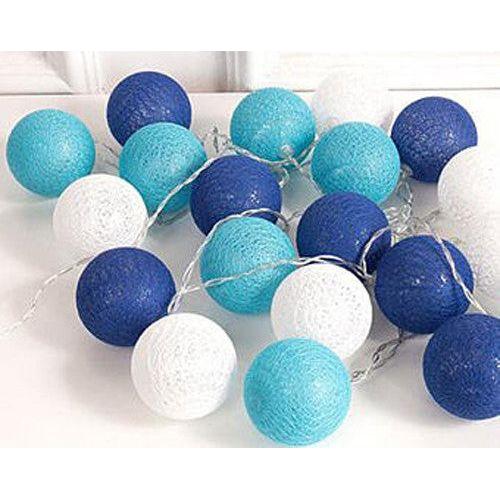 1 Set of 20 LED Blue 5cm Cotton Ball Battery Powered String Lights Christmas Gift Home Wedding Party Boys Bedroom Decoration Indoor Table Centrepiece - Magdasmall