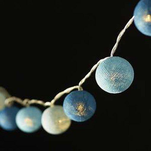 1 Set of 20 LED Blue 5cm Cotton Ball Battery Powered String Lights Christmas Gift Home Wedding Party Boys Bedroom Decoration Indoor Table Centrepiece - Magdasmall