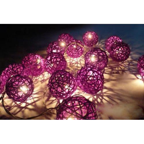 1 Set of 20 LED Cassis Purple 5cm Rattan Cane Ball Battery Powered String Lights Christmas Gift Home Wedding Party Bedroom Decoration Table Centrepiece - Magdasmall