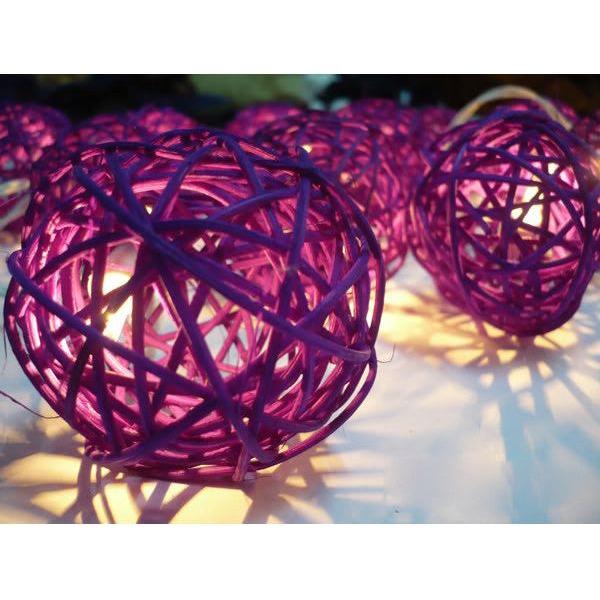 1 Set of 20 LED Cassis Purple 5cm Rattan Cane Ball Battery Powered String Lights Christmas Gift Home Wedding Party Bedroom Decoration Table Centrepiece - Magdasmall