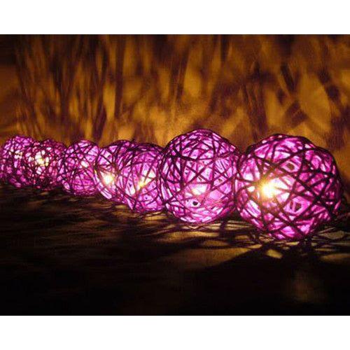 1 Set of 20 LED Cassis Purple 5cm Rattan Cane Ball Battery Powered String Lights Christmas Gift Home Wedding Party Bedroom Decoration Table Centrepiece - Magdasmall