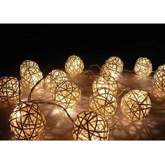 1 Set of 20 LED Cream White 5cm Rattan Cane Ball Battery Powered String Lights Christmas Gift Home Wedding Party Bedroom Decoration Table Centrepiece - Magdasmall