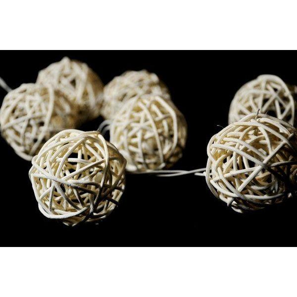 1 Set of 20 LED Cream White 5cm Rattan Cane Ball Battery Powered String Lights Christmas Gift Home Wedding Party Bedroom Decoration Table Centrepiece - Magdasmall
