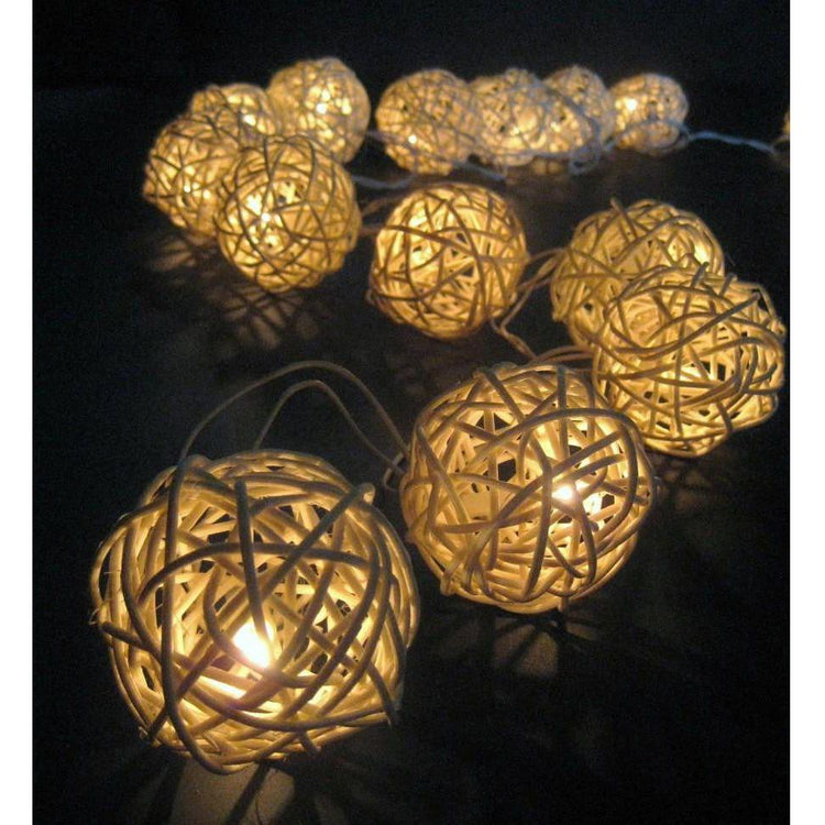 1 Set of 20 LED Cream White 5cm Rattan Cane Ball Battery Powered String Lights Christmas Gift Home Wedding Party Bedroom Decoration Table Centrepiece - Magdasmall
