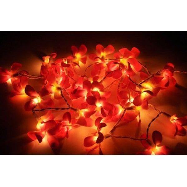 1 Set of 20 LED Deep Red Frangipani Flower Battery String Lights Christmas Gift Home Wedding Party Decoration Outdoor Table Garland Wreath - Magdasmall