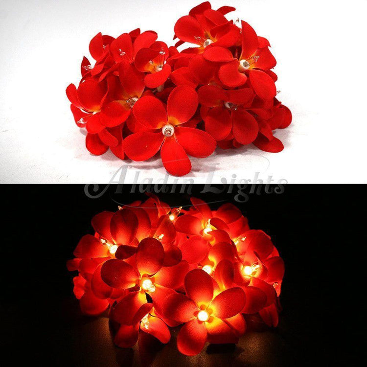 1 Set of 20 LED Deep Red Frangipani Flower Battery String Lights Christmas Gift Home Wedding Party Decoration Outdoor Table Garland Wreath - Magdasmall