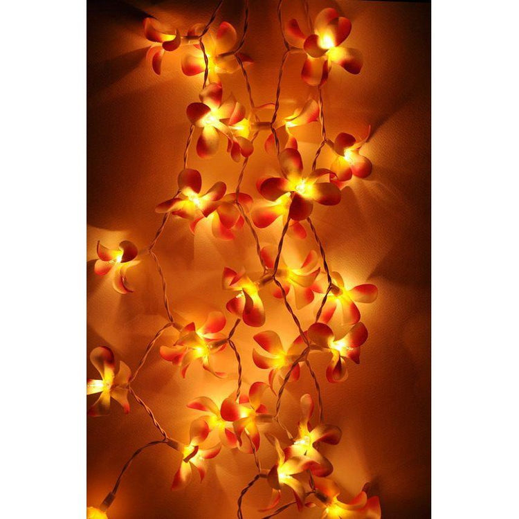 1 Set of 20 LED Orange Frangipani Flower Battery String Lights Christmas Gift Home Wedding Party Decoration Outdoor Table Garland Wreath - Magdasmall