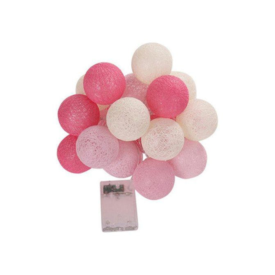 1 Set of 20 LED Pink 5cm Cotton Ball Battery Powered String Lights Christmas Gift Home Wedding Party Girl Bedroom Decoration Outdoor Indoor Table - Magdasmall