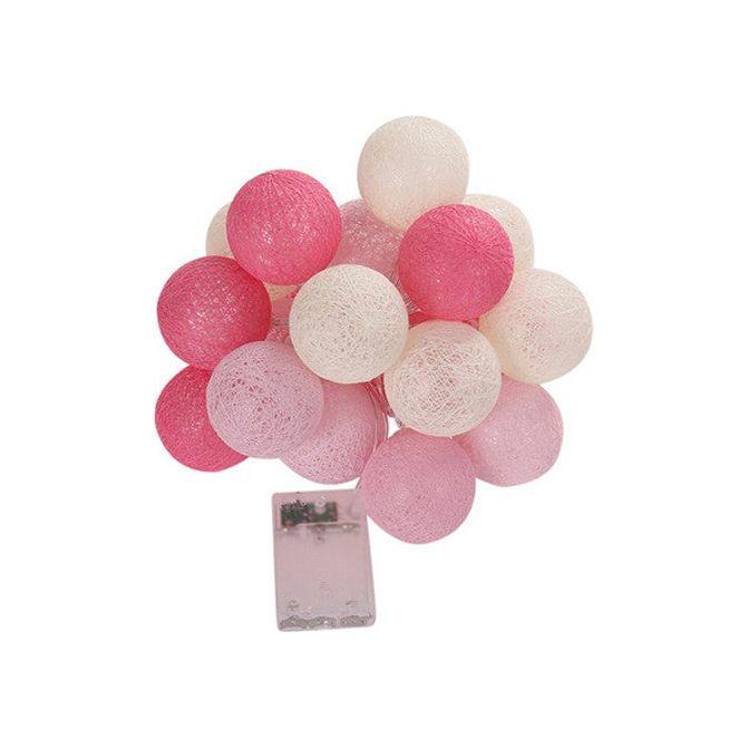 1 Set of 20 LED Pink 5cm Cotton Ball Battery Powered String Lights Christmas Gift Home Wedding Party Girl Bedroom Decoration Outdoor Indoor Table - Magdasmall