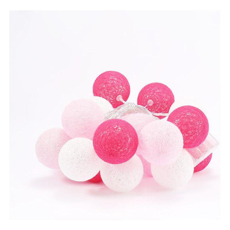 1 Set of 20 LED Pink 5cm Cotton Ball Battery Powered String Lights Christmas Gift Home Wedding Party Girl Bedroom Decoration Outdoor Indoor Table - Magdasmall
