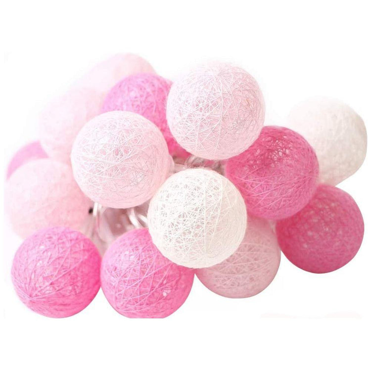 1 Set of 20 LED Pink 5cm Cotton Ball Battery Powered String Lights Christmas Gift Home Wedding Party Girl Bedroom Decoration Outdoor Indoor Table - Magdasmall