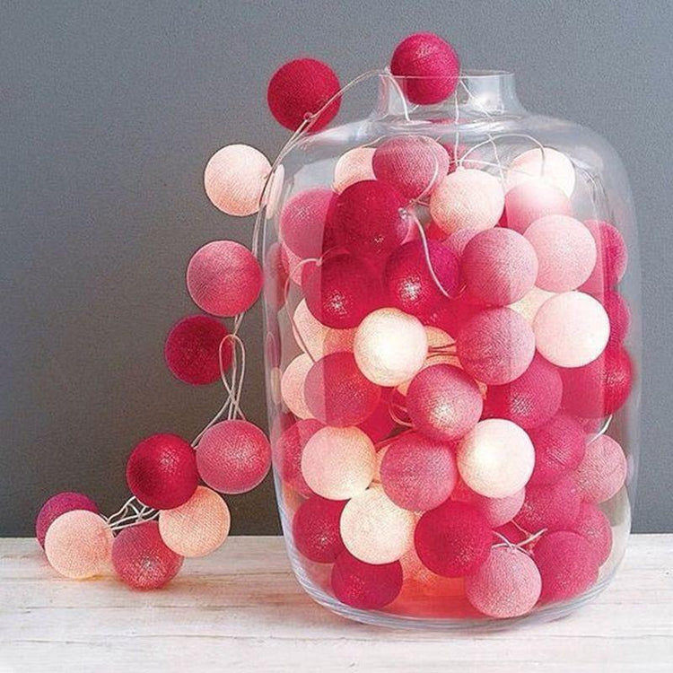 1 Set of 20 LED Pink 5cm Cotton Ball Battery Powered String Lights Christmas Gift Home Wedding Party Girl Bedroom Decoration Outdoor Indoor Table - Magdasmall