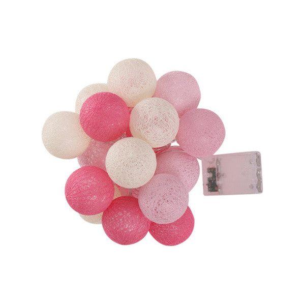 1 Set of 20 LED Pink 5cm Cotton Ball Battery Powered String Lights Christmas Gift Home Wedding Party Girl Bedroom Decoration Outdoor Indoor Table - Magdasmall