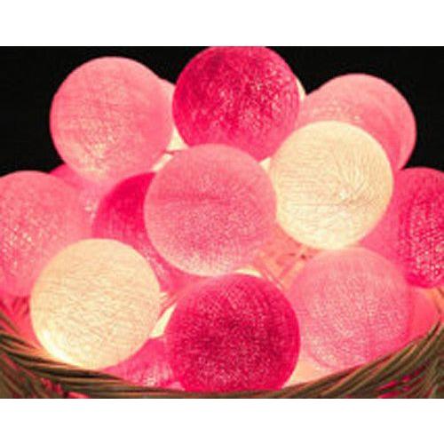 1 Set of 20 LED Pink 5cm Cotton Ball Battery Powered String Lights Christmas Gift Home Wedding Party Girl Bedroom Decoration Outdoor Indoor Table - Magdasmall