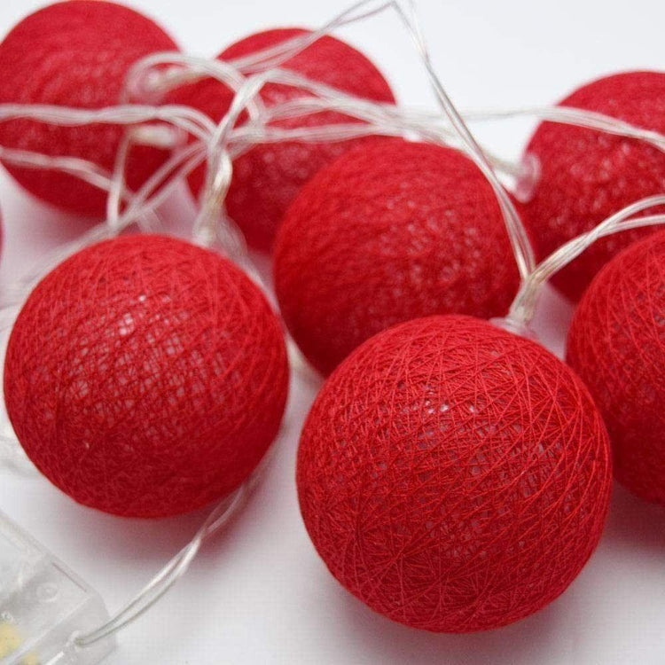 1 Set of 20 LED Red 5cm Cotton Ball Battery Powered String Lights Christmas Gift Home Wedding Party Bedroom Decoration Outdoor Indoor Table Centrepiece - Magdasmall