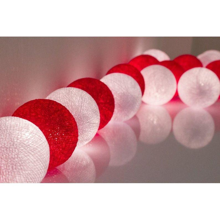 1 Set of 20 LED Red White 5cm Cotton Ball Battery String Lights Christmas Gift Home Wedding Party Bedroom Decoration Outdoor Indoor Table Centrepiece - Magdasmall